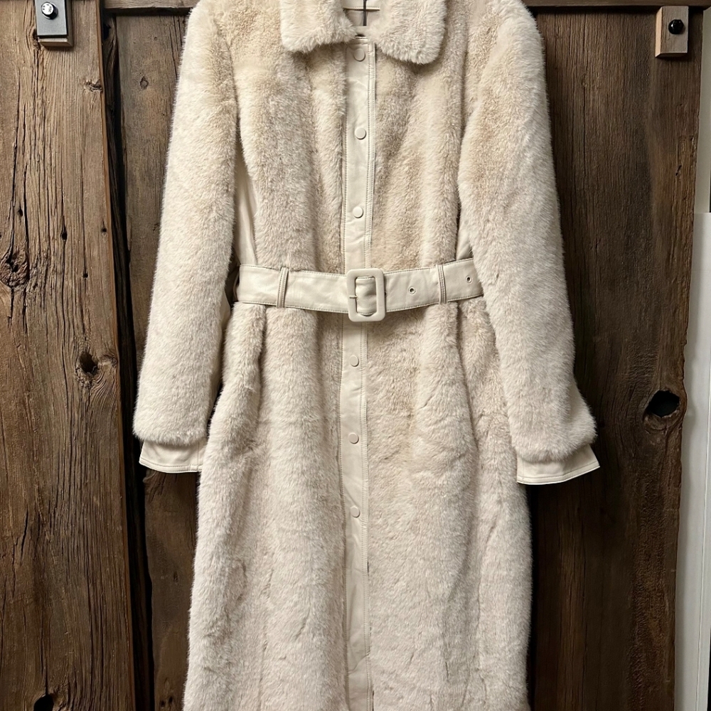 Cream Colored Long Sherpa Coat